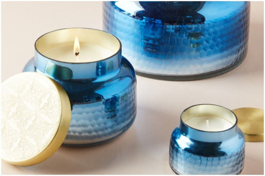 Anthropologie Capri Blue Ombre Faceted Glass Jar Candle
