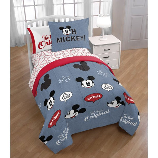 Mickey Mouse Blue and Red 5 Piece Bed in a Bag, Twin Bedding Set With Reversible Comforter